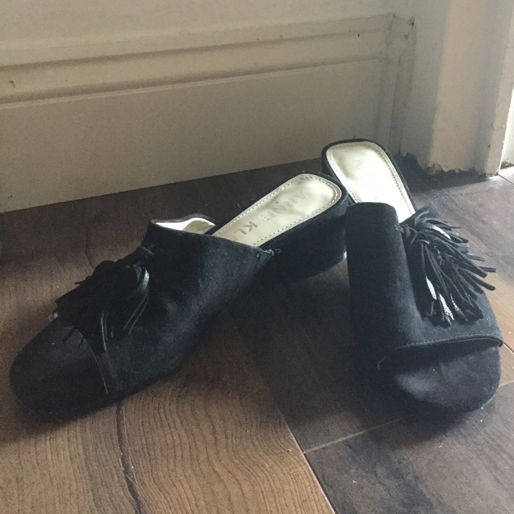 Black suede Tassled Mules
